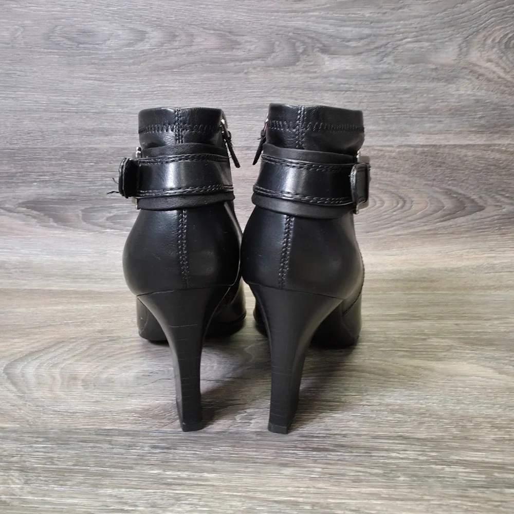 Franco Sarto Booties Womens‎ 7M Black Square Toe Buckle Ankle Heeled Moto Biker
